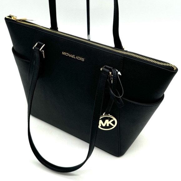 Michael Kors Large Charlotte TZ Tote Bag & Large Trifold Wallet Black/Gold - Picture 7 of 14